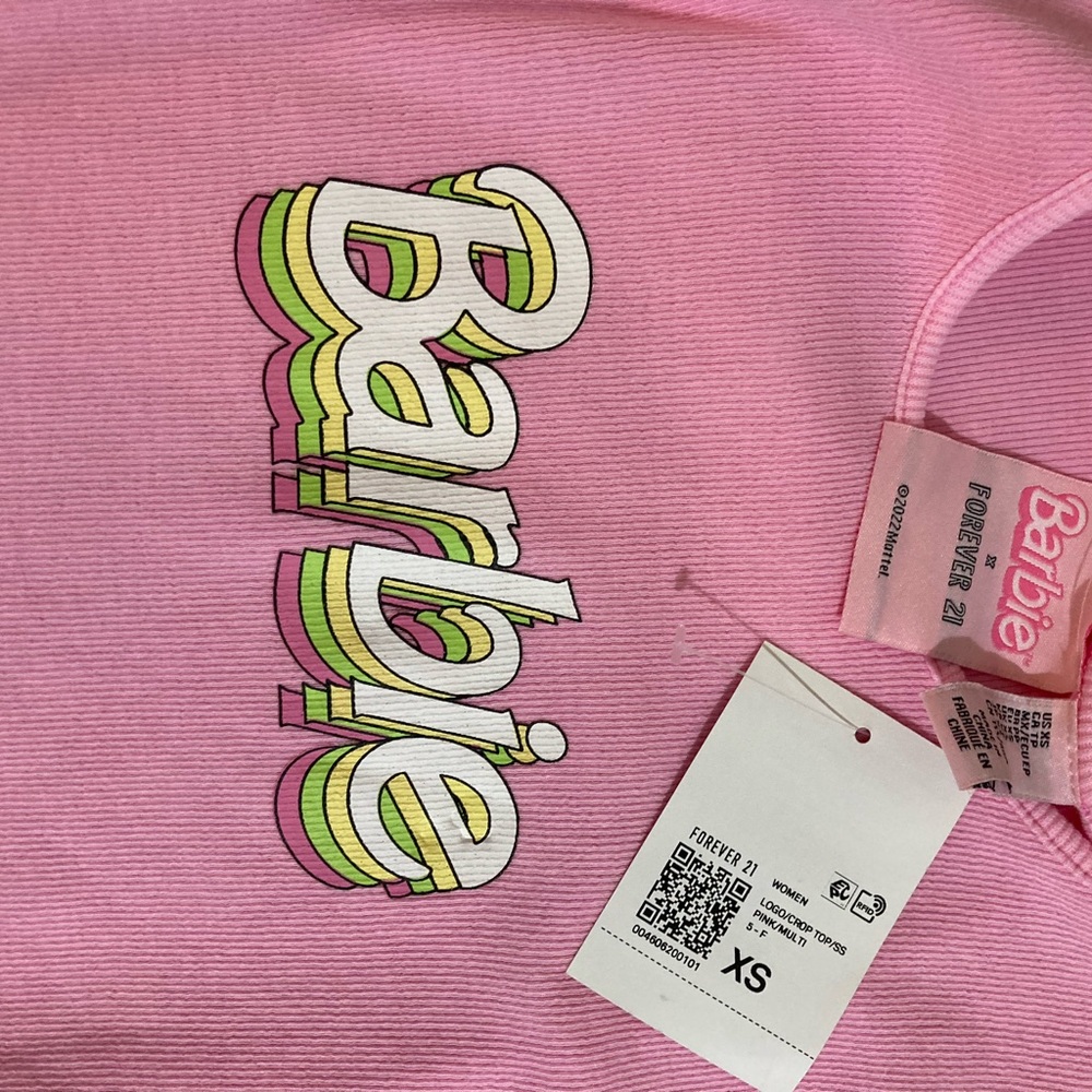 Forever 21 Pink Barbie Logo Top xs